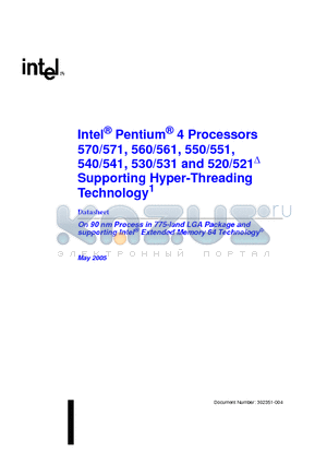 520 datasheet - Pentium 4 Processors Supporting Hyper-Threading Technology