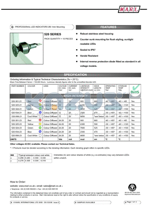 520-301-04 datasheet - PROFESSIONAL LED INDICATORS 6.1mm Mounting