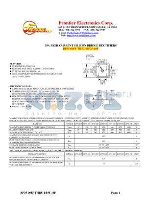 BP35-005F datasheet - 35A HIGH CURRENT SILICON BRIDGE RECTIFIERS