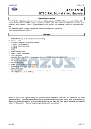 AK8818 datasheet - NTSC/PAL Digital Video Encoder