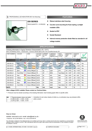 520-301-21-15 datasheet - PROFESSIONAL LED INDICATORS 6.1mm Mounting