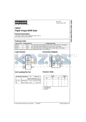 74F27PC datasheet - Triple 3-Input NOR Gate