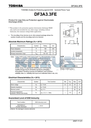 DF3A3.3FE datasheet - Product for Use Only as Protection against Electrostatic Discharge (ESD).