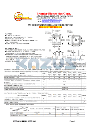 BP35-06G datasheet - 35A HIGH CURRENT SILICON BRIDGE RECTIFIERS