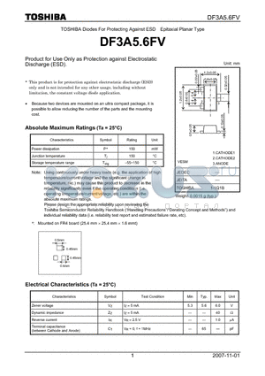 DF3A5.6FV datasheet - Product for Use Only as Protection against Electrostatic Discharge (ESD).