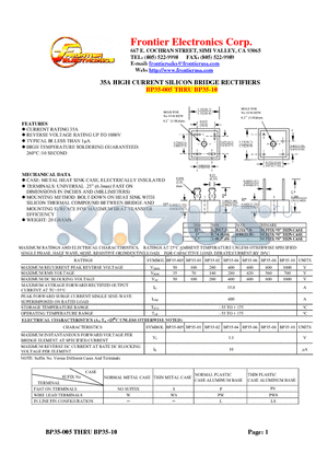 BP35-005 datasheet - 35A HIGH CURRENT SILICON BRIDGE RECTIFIERS