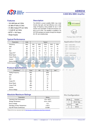 ASW234 datasheet - 5-8000 MHz MMIC Amplifier