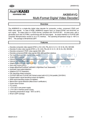 AK8854VQ datasheet - Multi-Format Digital Video Decoder