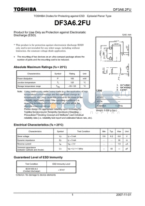 DF3A6.2FU datasheet - Product for Use Only as Protection against Electrostatic Discharge (ESD).