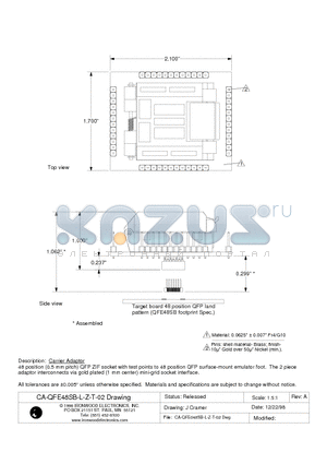 CA-QFE48SB-L-Z-T-02 datasheet - Carrier Adaptor 48 position (0.5 mm pitch) QFP ZIF socket with test points to 48 position QFP surface-mount emulator foot.