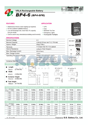 BP4-6FR datasheet - VRLA Rechargeable Battery