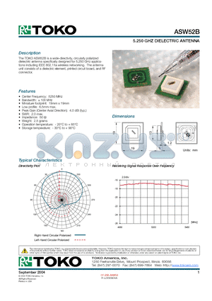 ASW52B datasheet - 5.250 GHZ DIELECTRIC ANTENNA