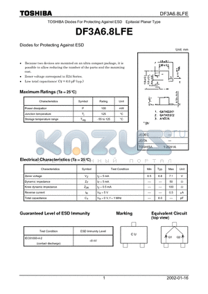 DF3A6.8LFE datasheet - Diodes for Protecting Against ESD