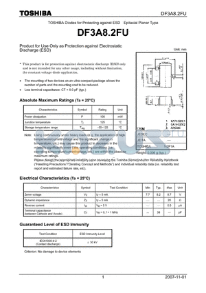DF3A8.2FU datasheet - Product for Use Only as Protection against Electrostatic Discharge (ESD)