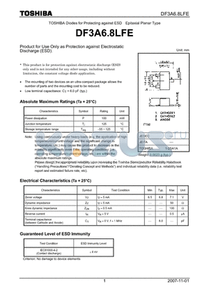 DF3A6.8LFE_07 datasheet - Product for Use Only as Protection against Electrostatic Discharge (ESD).