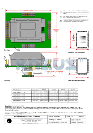 CA-QFE64RD-L-Z-T-01 datasheet - Carrier Adaptor (CA) 64 position (1.00mm pitch) QFP zero insertion force (ZIF) socket with test points to 64 position surface mountable QFP emulator foot.
