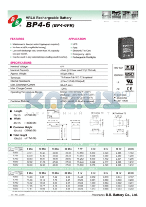 BP4-6 datasheet - VRLA Rechargeable Battery