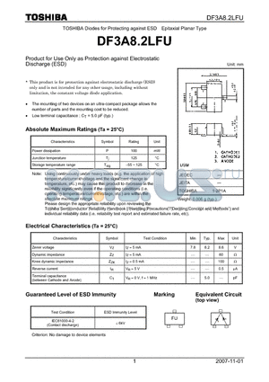 DF3A8.2LFU_07 datasheet - Product for Use Only as Protection against Electrostatic Discharge (ESD)
