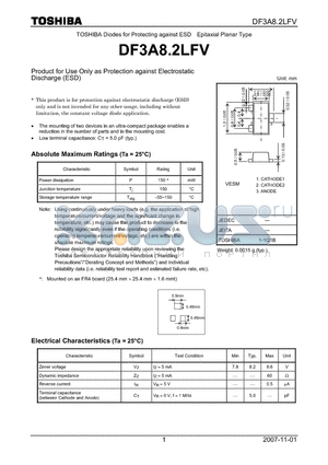 DF3A8.2LFV datasheet - Product for Use Only as Protection against Electrostatic Discharge (ESD)