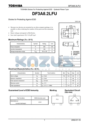 DF3A8.2LFU datasheet - DIODES FOR PROTECTING AGAINST ESD