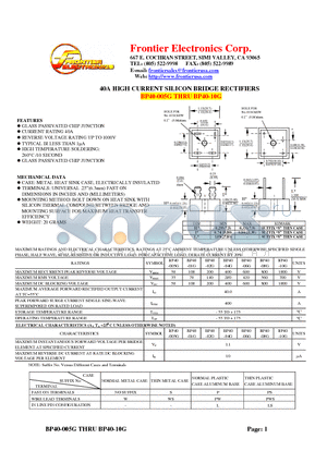 BP40-02G datasheet - 40A HIGH CURRENT SILICON BRIDGE RECTIFIERS