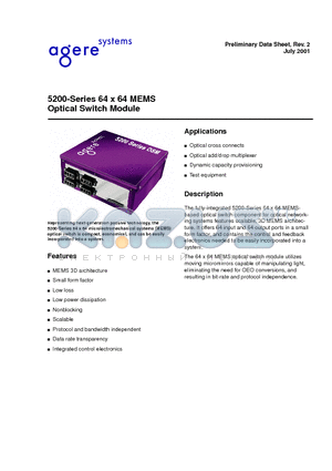 5200 datasheet - 5200-Series 64 x 64 MEMS Optical Switch Module