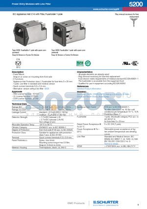 5200 datasheet - IEC Appliance Inlet C14 with Filter, Fuseholder 1-pole