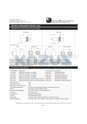 5200-222 datasheet - Miniature Relampable Indicator Light