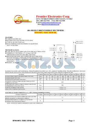 BP40-02L datasheet - 40A HIGH CURRENT BRIDGE RECTIFIERS