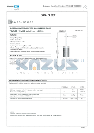 1N5350B datasheet - GLASS PASSIVATED JUNCTION SILICON ZENER DIODE(VOLTAGE- 11 to 200 Volts Power - 5.0 Watts)