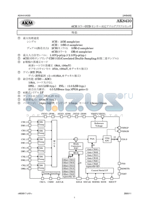 AK8430 datasheet - 6CH CCD SENSOR ANALOG PROCESSOR