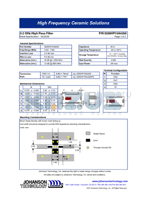 5200HP15A4200 datasheet - 5.2 GHz High Pass Filter