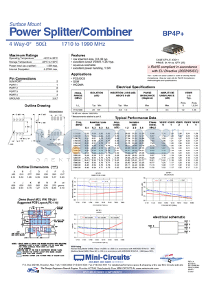 BP4P+ datasheet - Power Splitter/Combiner