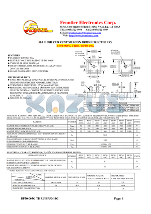 BP50-005G datasheet - 50A HIGH CURRENT SILICON BRIDGE RECTIFIERS