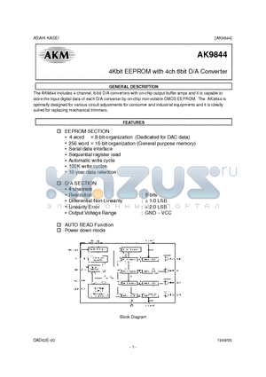 AK9844 datasheet - 4Kbit EEPROM with 4ch 8bit D/A Converter