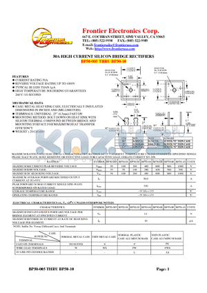 BP50-06 datasheet - 50A HIGH CURRENT SILICON BRIDGE RECTIFIERS