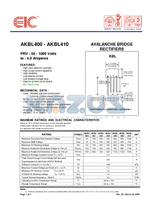 AKBL410 datasheet - AVALANCHE BRIDGE RECTIFIERS