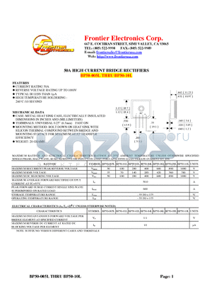 BP50-10L datasheet - 50A HIGH CURRENT BRIDGE RECTIFIERS