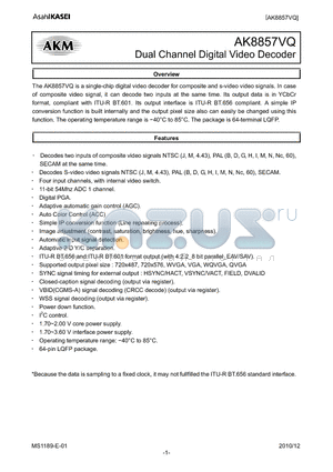 AK8857VQ datasheet - Dual Channel Digital Video Decoder