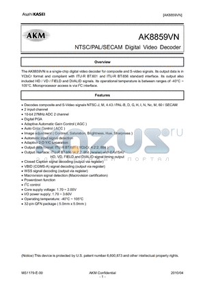AK8859VN datasheet - NTSC/PAL/SECAM Digital Video Decoder