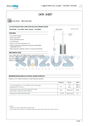 1N5351B datasheet - GLASS PASSIVATED JUNCTION SILICON ZENER DIODE(VOLTAGE- 11 to 200 Volts Power - 5.0 Watts)