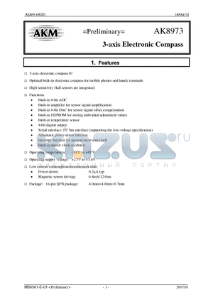 AK8973 datasheet - 3-axis Electronic Compass