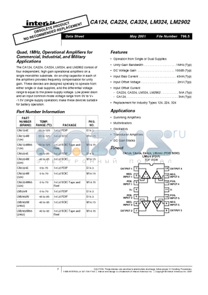 CA0124E datasheet - Quad, 1MHz, Operational Amplifiers for Commercial, Industrial, and Military Applications