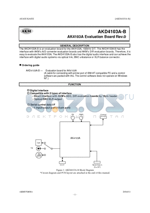 AKD4103A datasheet - AK4103A Evaluation Board Rev.0