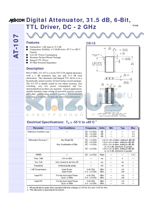 AT-107 datasheet - Digital Attenuator, 31.5 dB, 6-Bit, TTL Driver, DC - 2 GHz