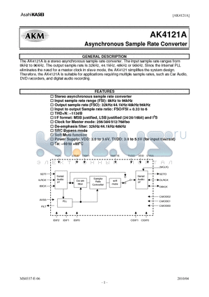AKD4121A datasheet - Asynchronous Sample Rate Converter