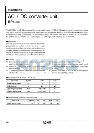 BP5038 datasheet - AC / DC converter unit