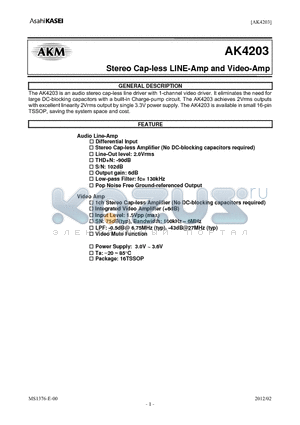 AKD4203 datasheet - Stereo Cap-less LINE-Amp and Video-Amp