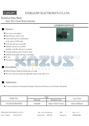 A203B/SYG/S530-E2 datasheet - 5mm 1Pcs Circuit Board Indicator