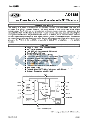 AKD4185 datasheet - Low Power Touch Screen Controller with SPI Interface